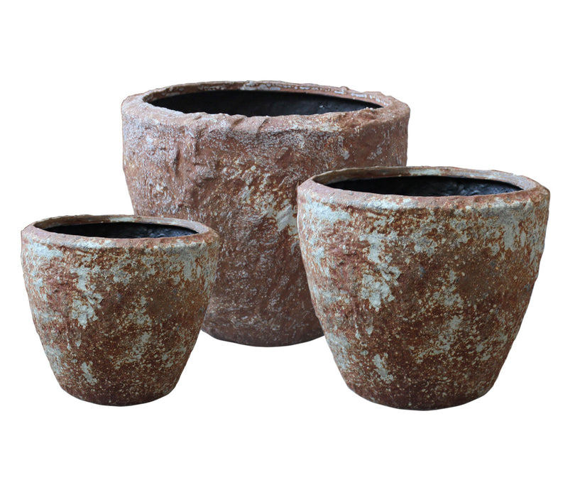 Set Of Three Indoor Outdoor Round Pot Planter - Stone