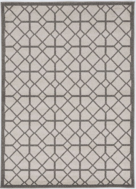 7' X 11' Geometric Diamonds Indoor / Outdoor Area Rug - Ivory Gray