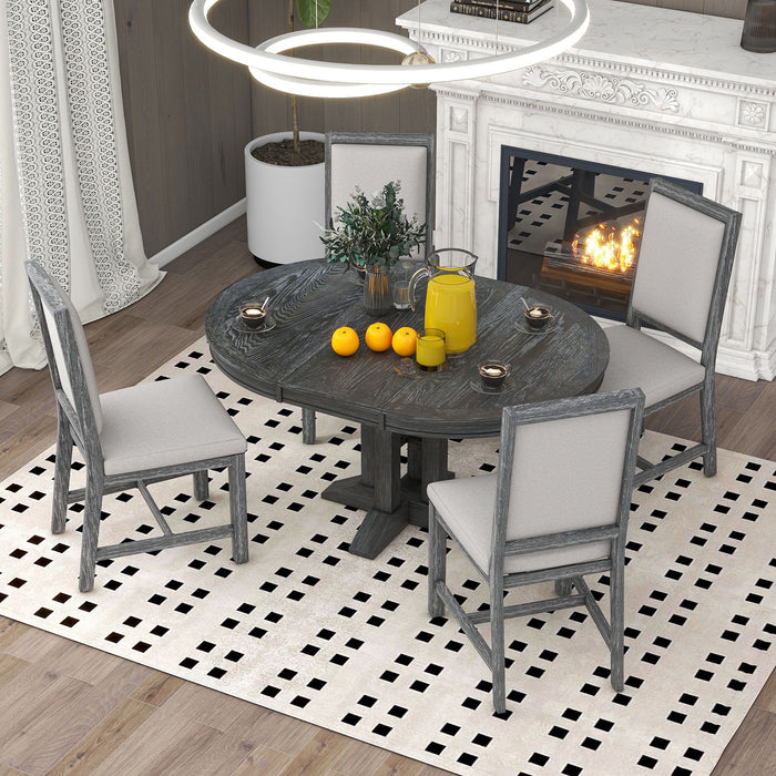 5 Piece Dining Set With Extendable Round Table And Upholstered Chairs Hearth and Haven