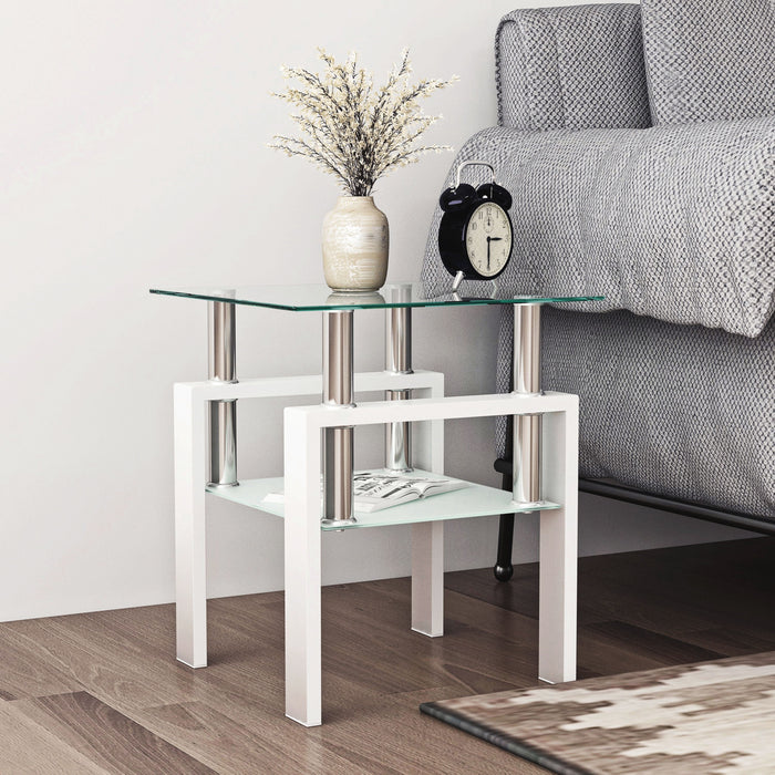 Modern Tempered Glass Tea Table, End Square Table For Living Room