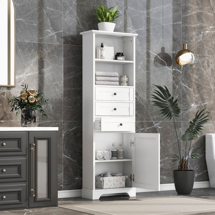 Tall Storage Cabinet With 3 Drawers And Adjustable Shelves For Bathroom Hearth and Haven