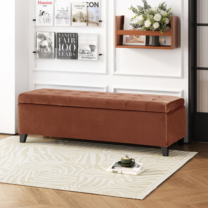 Wendover - Elegant Velvet Tufted Storage Bench With Lift-Up Top And Birch Wood Legs