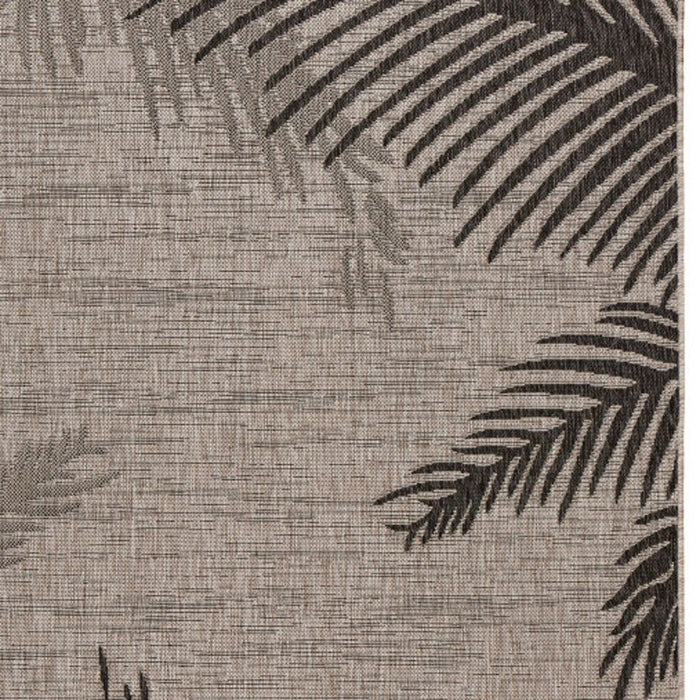 3' X 5' Palm Leaf Stain Resistant Indoor / Outdoor Area Rug - Black / Taupe