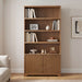 Tall Bookcase Storage Cabinet With 3 Open Shelves & Fluted Double Doors Noble House
