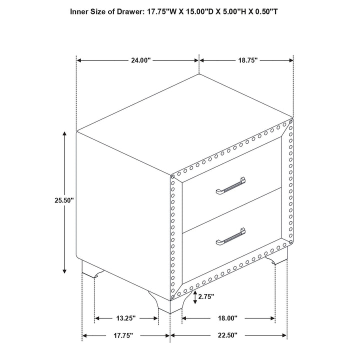 Upholstered 2 Drawer Nightstand With Accents Furniture Max