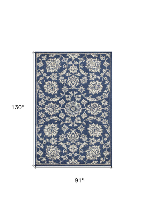 8' X 11' Floral Indoor / Outdoor Area Rug - Denim Blue