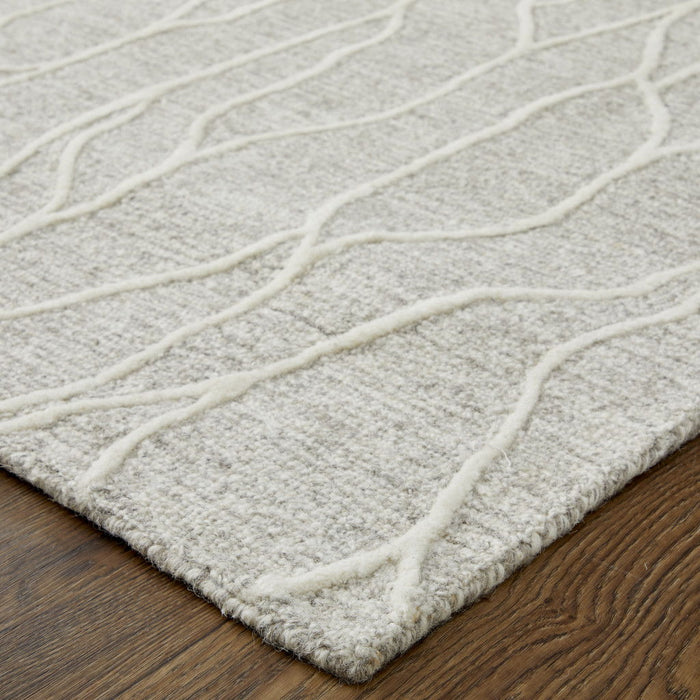 Abstract Tufted Handmade Stain Resistant Area Rug - Taupe And Ivory Wool - 10' X 13'