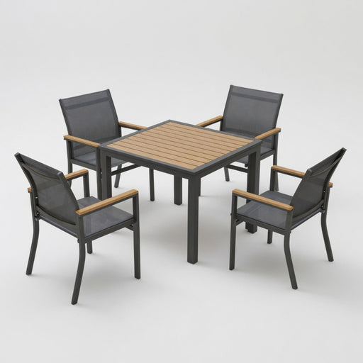 Gray Aluminum Patio Dining Set With Textilene Chairs, 5 Piece All Weather Outdoor Table And Chair Set For Patio, Porch, Garden Home Essentials