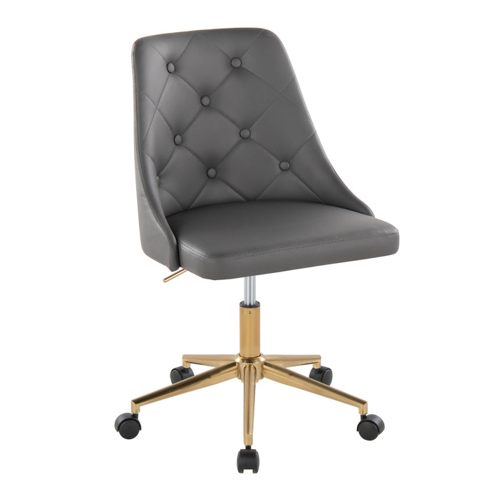 Marche Contemporary Swivel Task Chair With Casters In Gold Metal And Gray Faux Leather By Lumisource