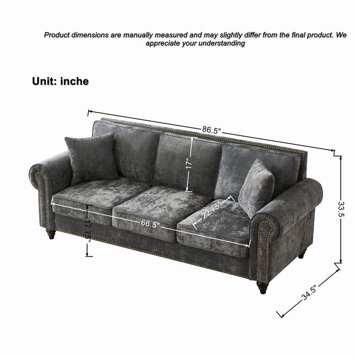 3 And 2 Seater Sofa With Rolled Arms, Tufted Upholstered Couch - Gray Home Essentials