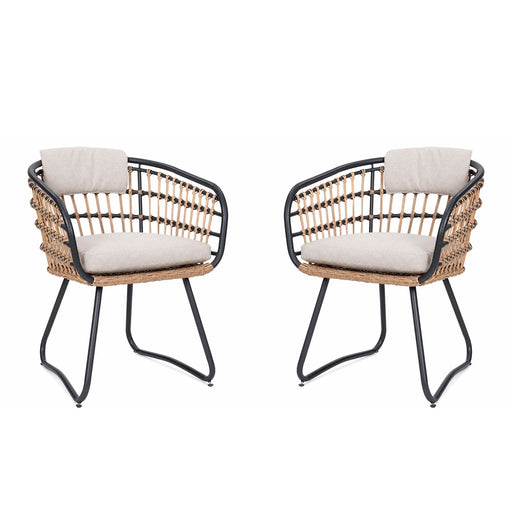 Patio All Weather Armchairs With Cushions (Set of 2) - Beige Home Essentials