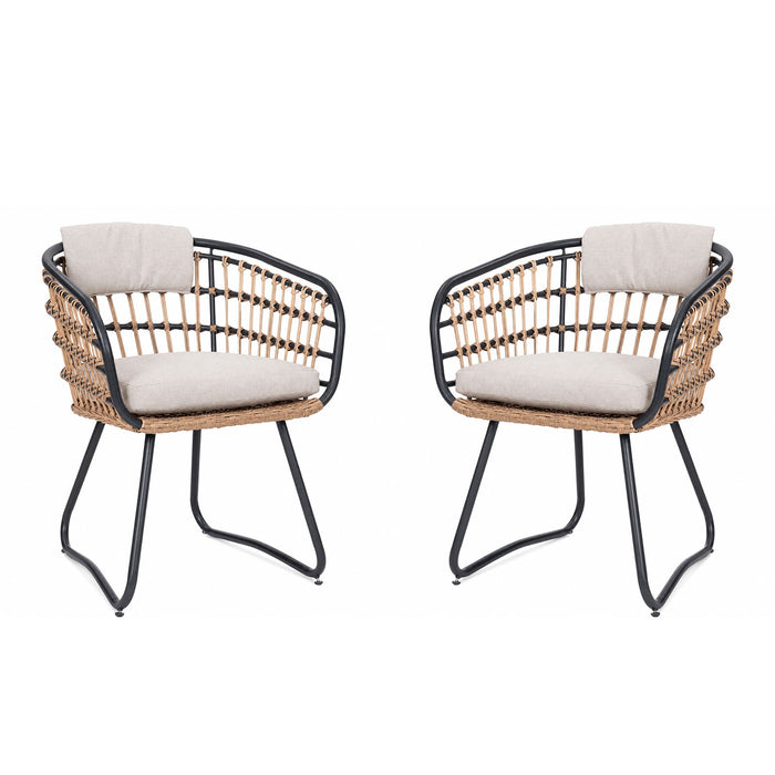 Patio All Weather Armchairs With Cushions (Set of 2) - Beige Home Essentials