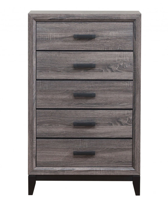 Wooden 5 Drawer Chest - Gray