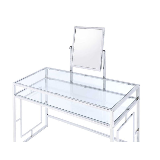 Carenze II - Vanity Set - White Faux Fur & Chrome ACME