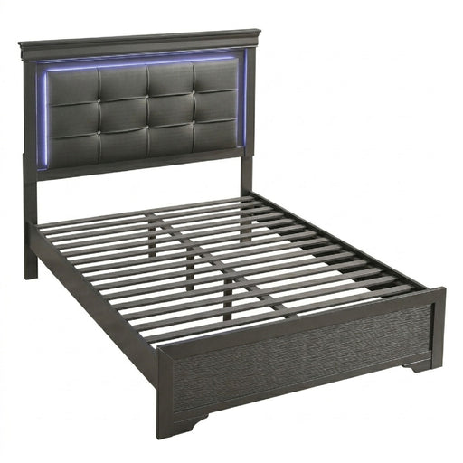 Bed With Square Button Tufting And LED Lights Home Essentials