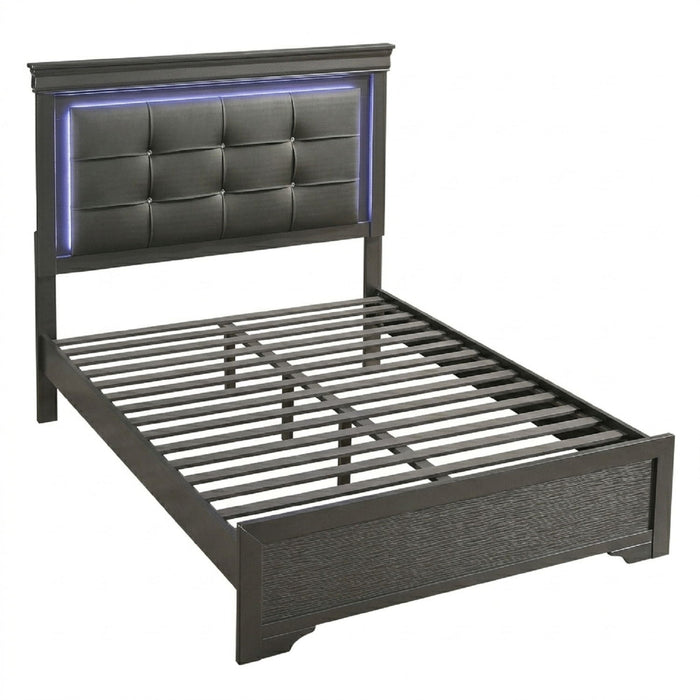 Bed With Square Button Tufting And LED Lights Home Essentials