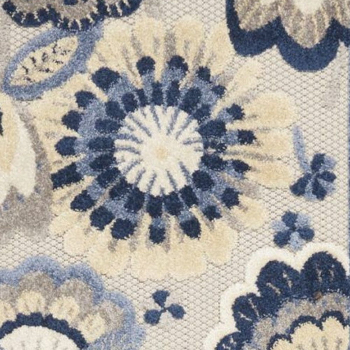 2' X 10' Floral Non Skid Indoor / Outdoor Runner Rug - Blue / Gray