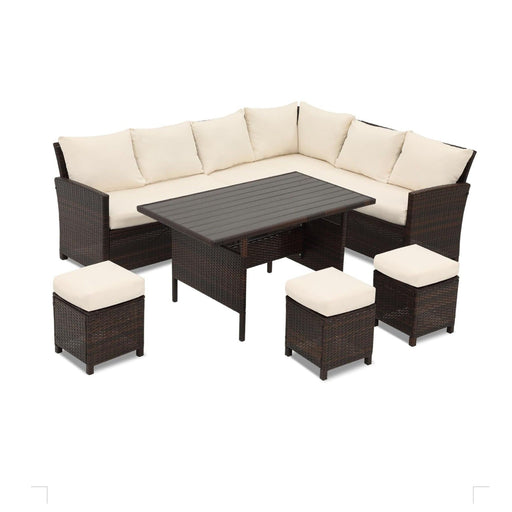 7 Piece Patio Dining Set With Cushions, Modular Sectional Sofa & Storage Table Home Essentials