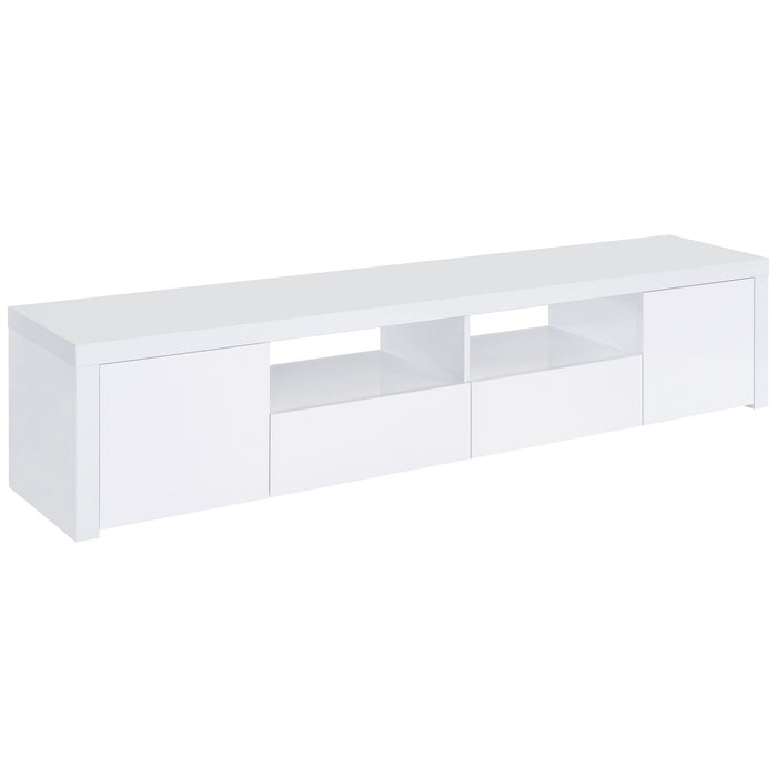 Garner - 2 Door Stand With Drawers Media Console - Gloss White Furniture Max