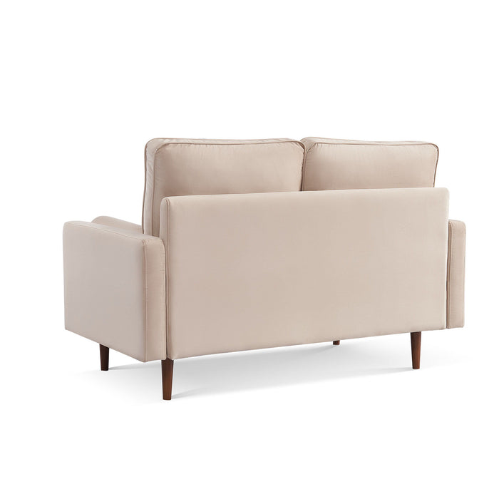 Brown Velvet Loveseat And Toss Pillows - Beige / Dark