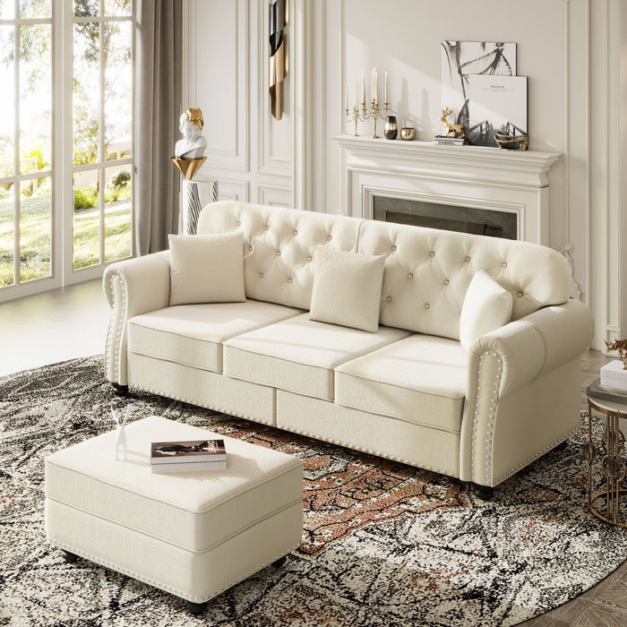 Upholstered Sofa Set With Nailhead Trim And Rolled Armrests, Includes Pillows Home Essentials
