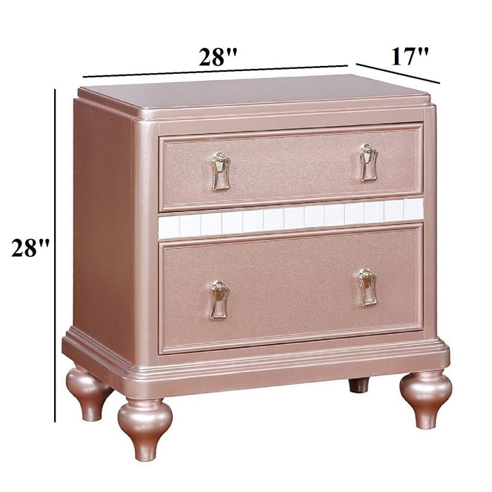 Nightstand With Mirror Accent Panels, 2 Drawer Design - Rose Gold Home Essentials