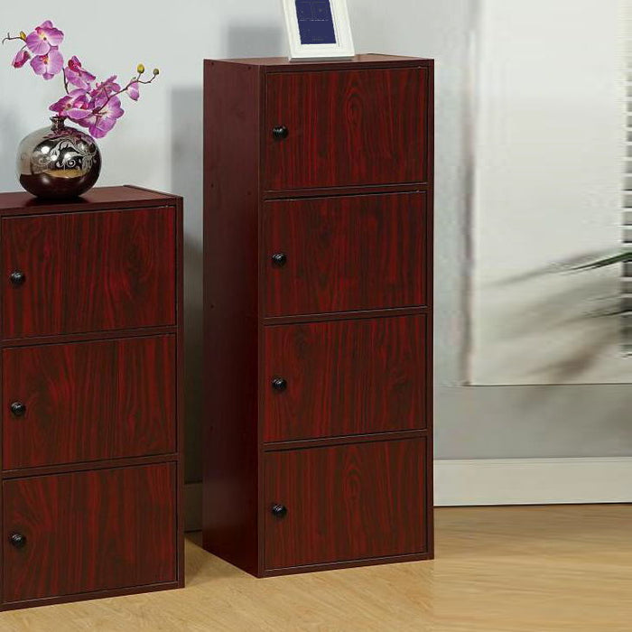 Compact Storage Cabinet - Four Closed Cabinets With Metal Knobs - Mahogany