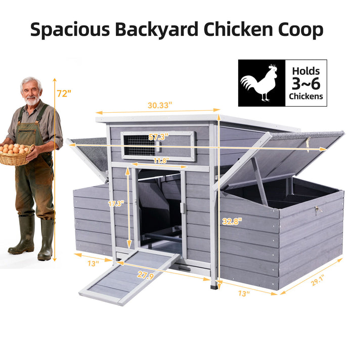 Chicken Coop, Large Outdoor Hen House With Run And Nesting Box Poultry Cage, Rabbit Hutch - Gray Daily Nest