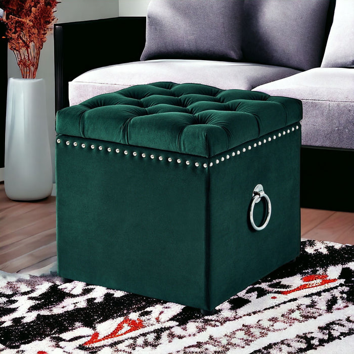 Tufted Velvet Storage - Hunter Green / Black