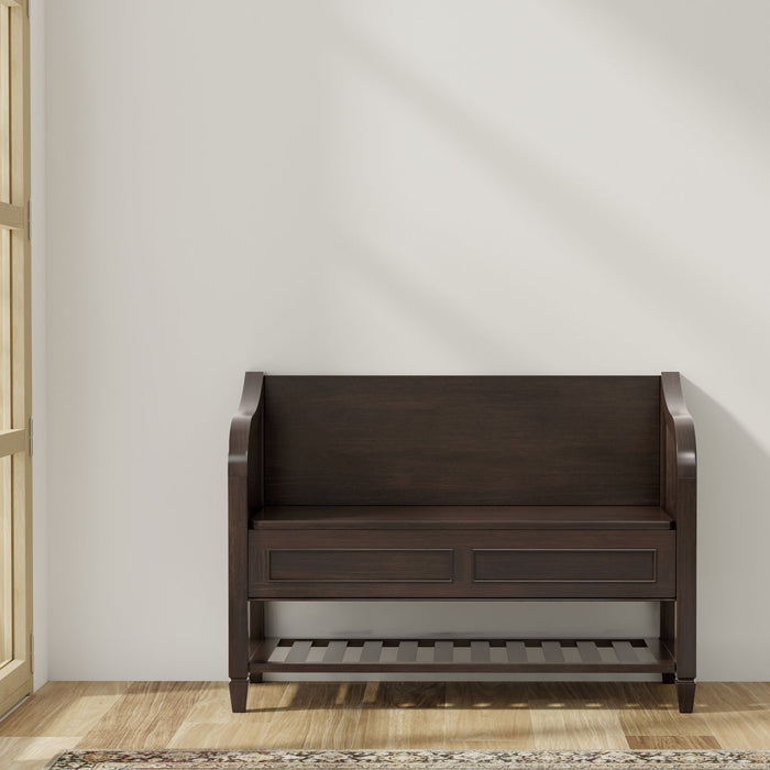 Connaught - Entryway Storage Bench With Shelf - Chestnut Simpli-Home