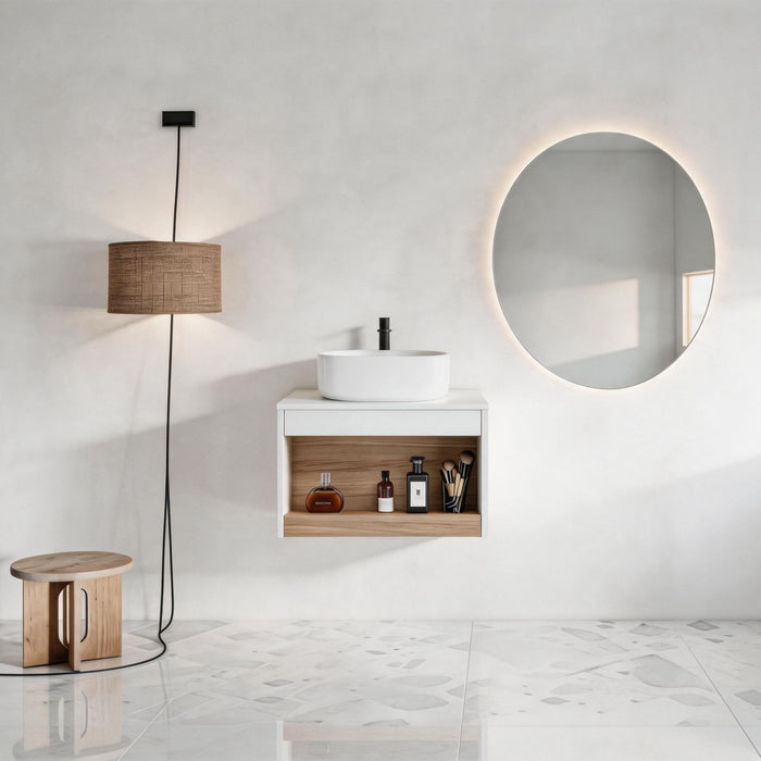 Floating Bathroom Vanity With Glossy Round Vessel Sink Home Essentials