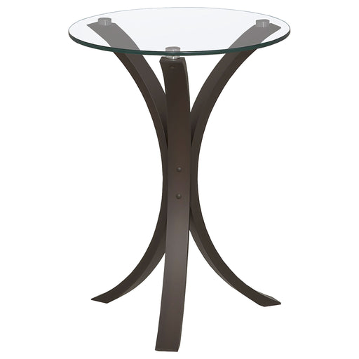 Helena - Round Glass Top Accent Side Table - Cappuccino Furniture Max