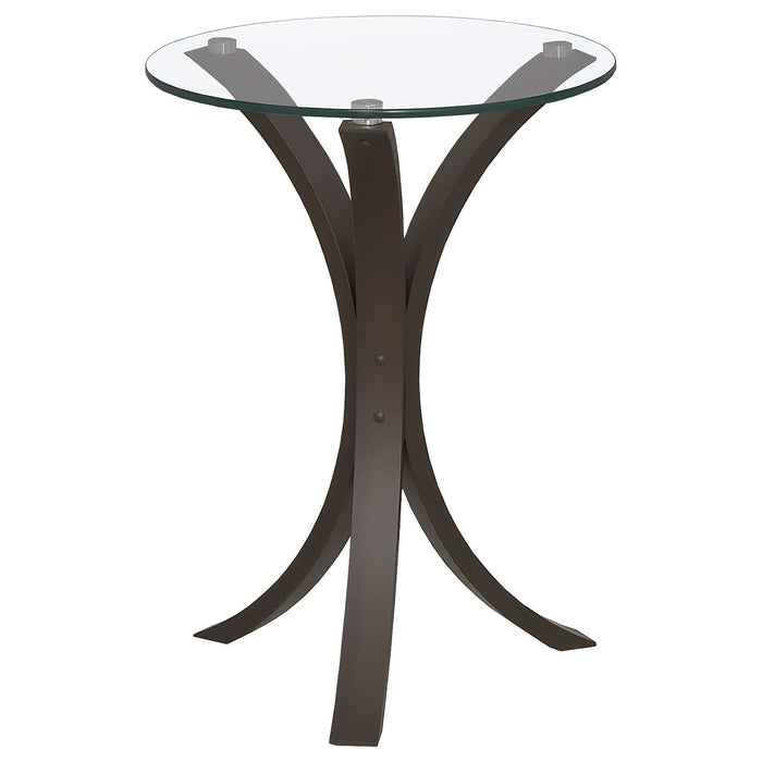 Helena - Round Glass Top Accent Side Table - Cappuccino Furniture Max