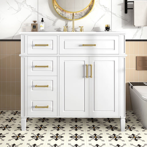 Bathroom Vanity With Sink, 4 Drawers (1 Flip Drawer), 2 Doors & Adjustable Shelf - White Hearth and Haven