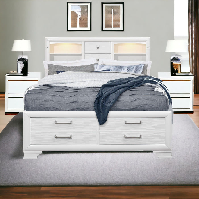 Solid Wood Eight Drawers Bed - White