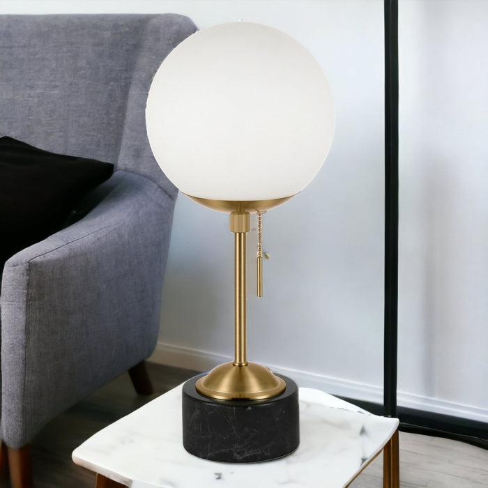 Marble Globe Table Lamp With White Globe Shade - Black And Gold