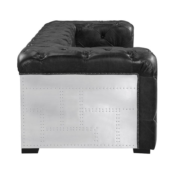 Brancaster - Sofa - Black Top Grain Leather & Aluminum ACME