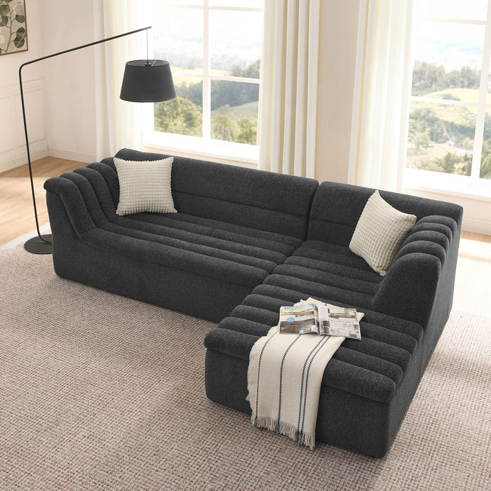 Upholstered L-Shaped Modular Sectional Sofa With Chaise, Wave-Shaped Armrest Home Essentials