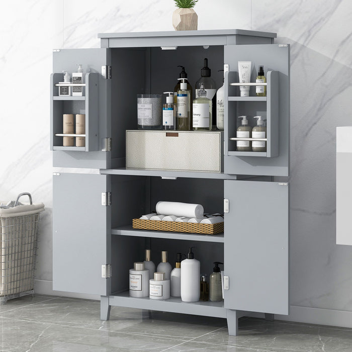 Elegant Bathroom Floor Storage Cabinet With 4 Doors, Adjustable Shelves Hearth and Haven