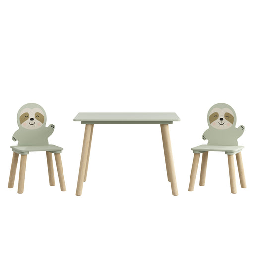 Sloth Themed Table And Chair Set With 2 Cute Animal Chairs - Natural Wood / Sage Green Home Essentials