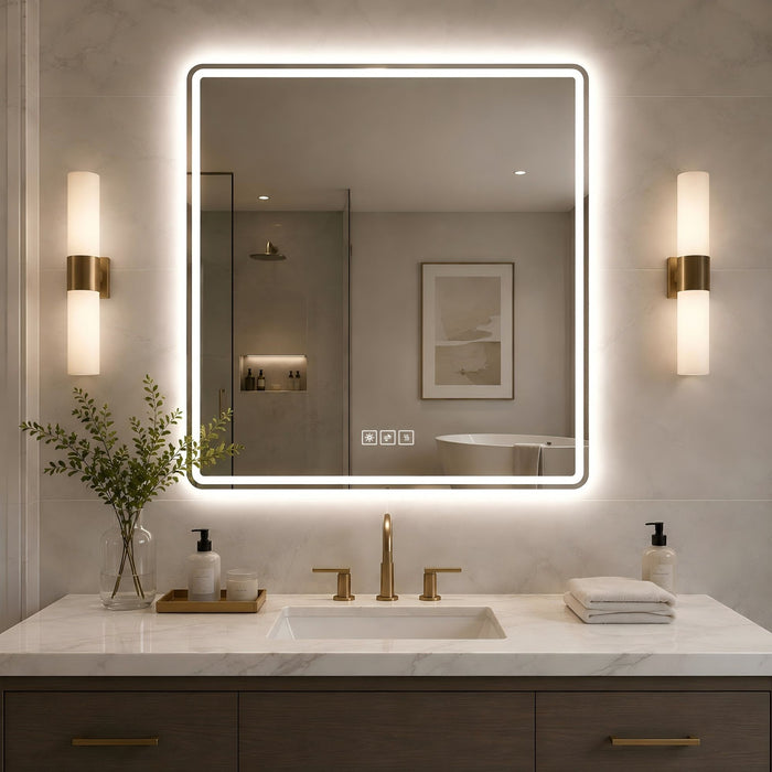 36 X 36 LED Bathroom Mirror With Dimmable Frosted Light Band, 3 Color Temperatures, Anti Fog, Memory & Auto Off - Silver Daily Nest