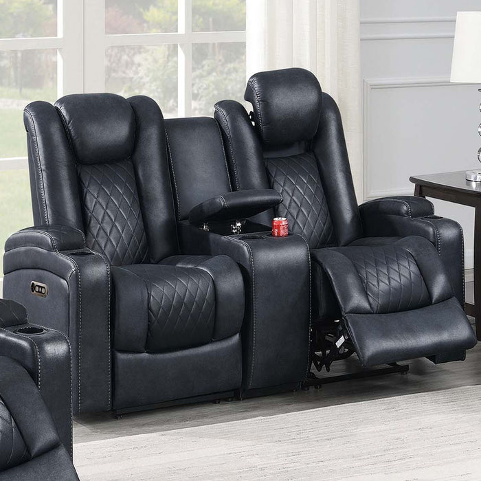 Power Reclining Loveseat With Adjustable Headrest, Storage, Cup Holders - Inky Blue Home Essentials