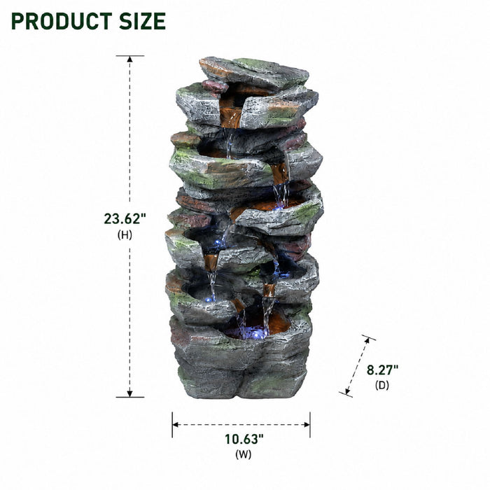 Rock Waterfall Outdoor Fountain With LED Lights - Gray Daily Nest