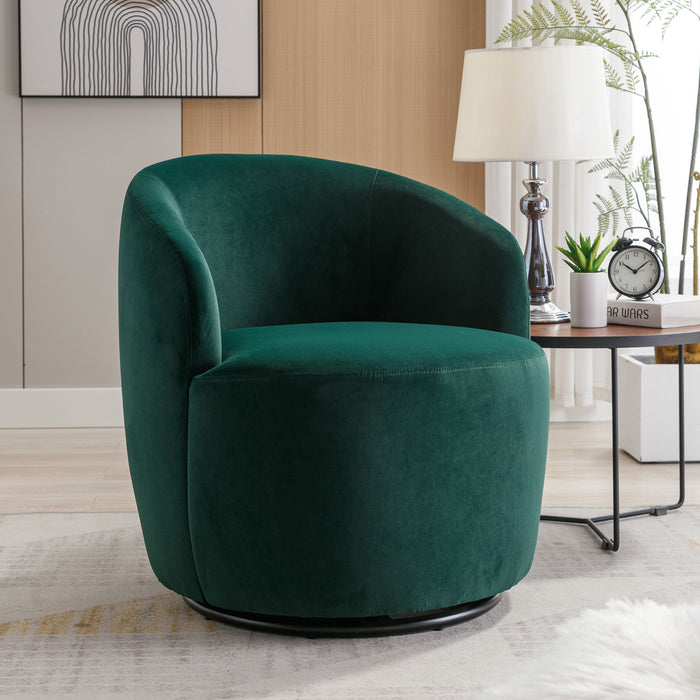 Velvet Fabric Swivel Accent Armchair Barrel Chair With Powder Coating Metal Ring