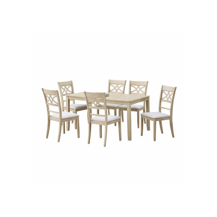 Ferris - 7 Piece Dining Set With Cross Back Chairs And Rectangular Table - Antique White Acme