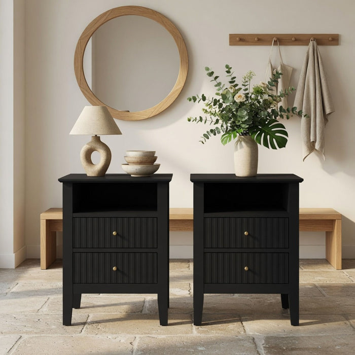 Fluted Nightstand With 2 Drawers Home Essentials