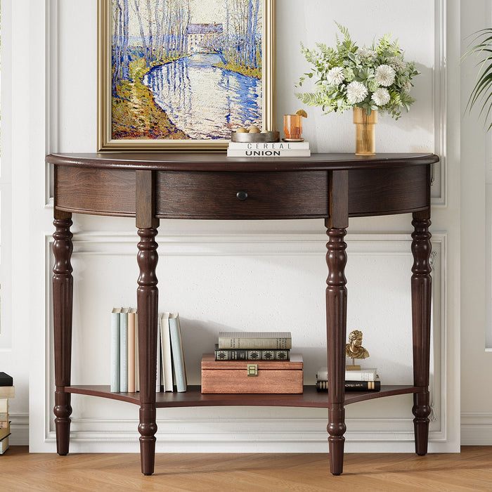 Half Moon Console Table With Drawer & Shelf Hearth and Haven