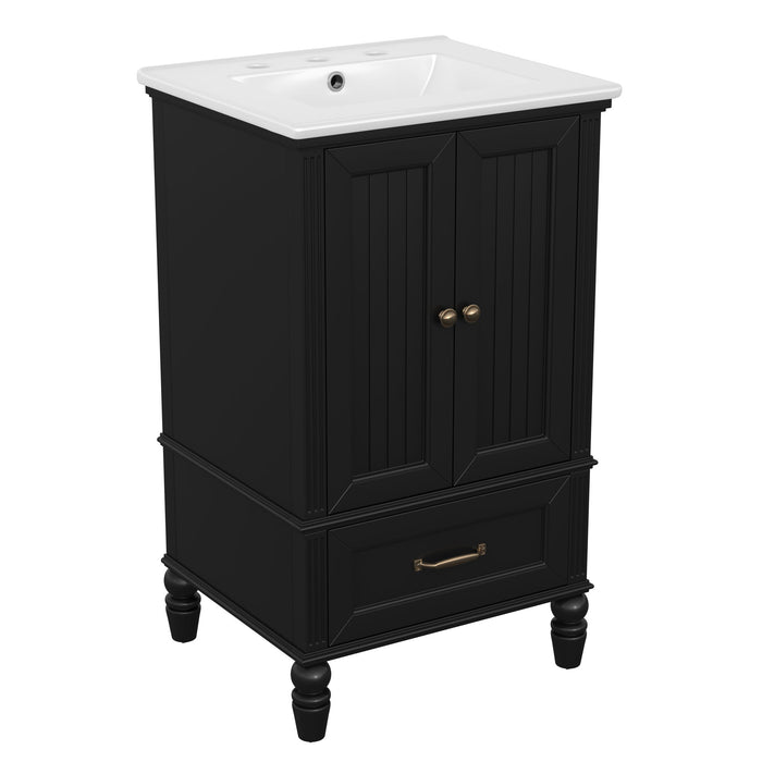 20" Bathroom Vanity With Sink Cabinet With 2 Doors, 2 Drawer, Magnetic Door Stopper, Adjustable Feet, Drop In Sink - Black Hearth and Haven