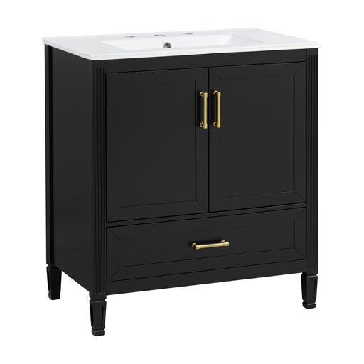 Elegant Fluted Bathroom Vanity With Sink, Soft Close Doors & Drawer Noble House