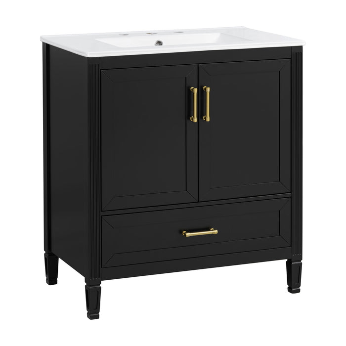 Elegant Fluted Bathroom Vanity With Sink, Soft Close Doors & Drawer Noble House